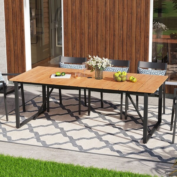 Outdoor Patio Dining Table Aluminum Slatted Top with Umbrella Hole,without Chairs