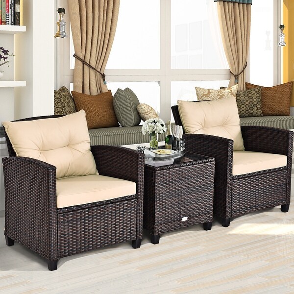 Costway 3PCS Patio Rattan Furniture Set Cushioned Conversation Set
