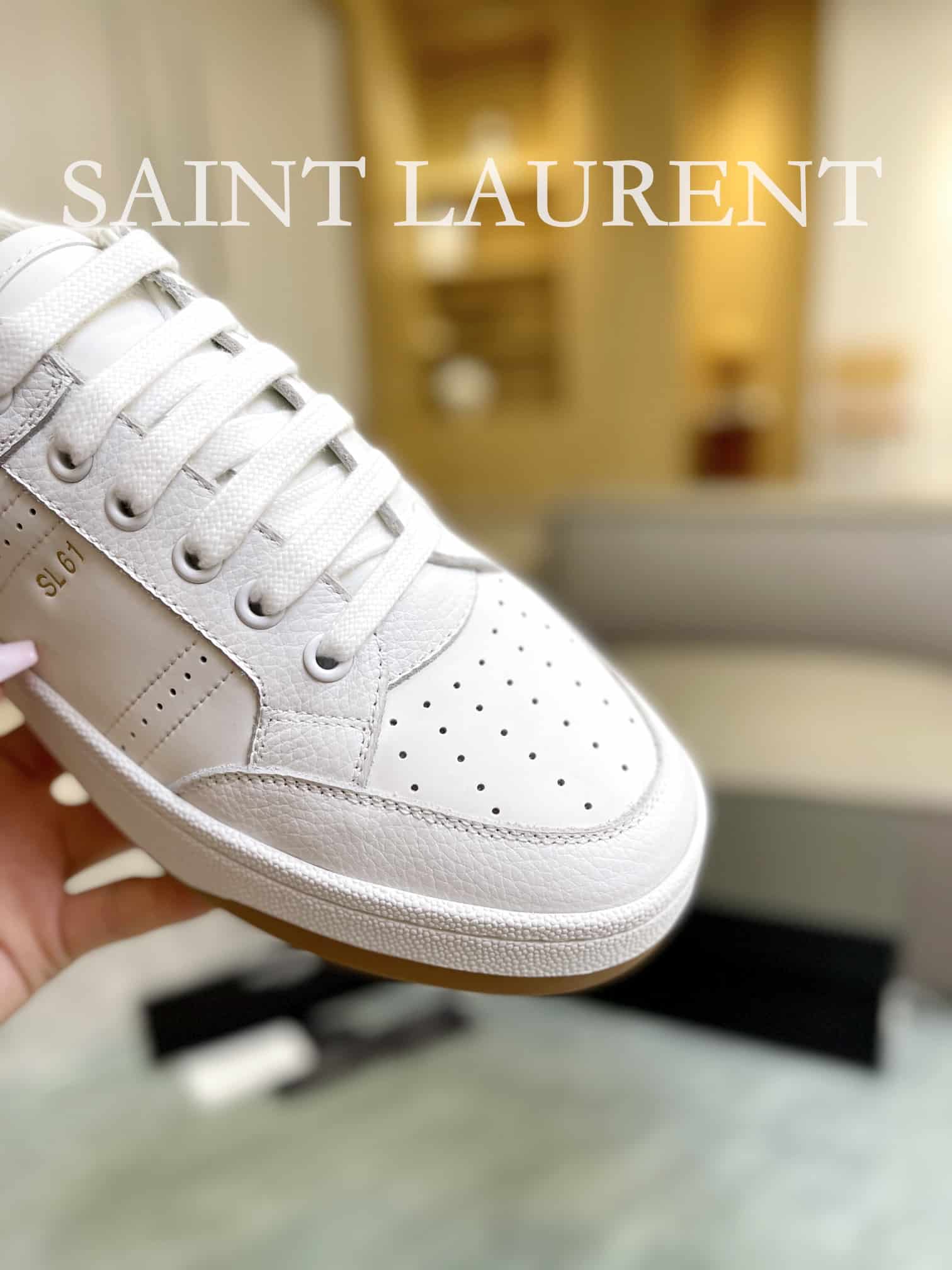 Saint Laurent Perforated Leather Sneakers White