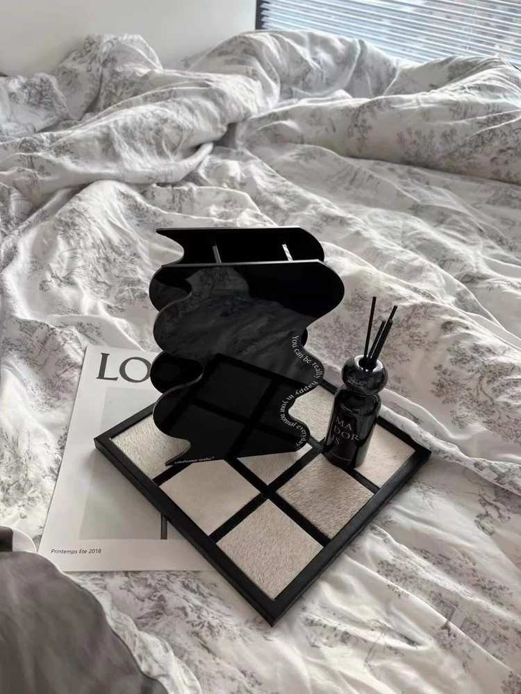 DC104 - Genuine cowhide! CH@NEL vintage chessboard pattern entrance table with lid jewelry box