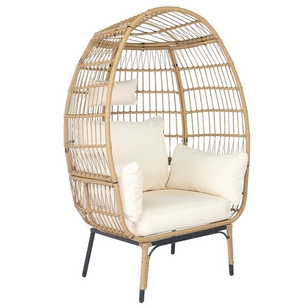 Patio Wicker Egg Chair with Beige Cushion