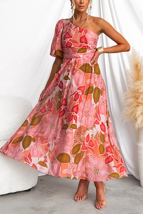 One Shoulder Floral Maxi DressClistos
