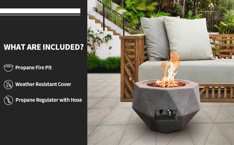 Concrete Propane Fire Pit Table 50,000 BTU Fire Pit Table with Tray Style Lid 25