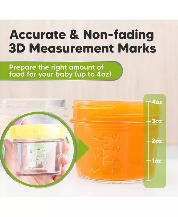 KeaBabies 12pk Prep Baby Food Storage Containers, 4 oz Leak-Proof, BPA Free Glass Baby Food Jars for Feeding