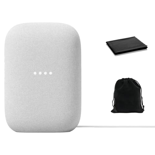 Google Audio Bluetooth Speaker - Wireless Music Streaming, Powerful Sound, Assistant Built-in, Wi-Fi and Bluetooth Connectivity, Smart Home Control, Stereo Pairing, Includes Pouch and Cloth