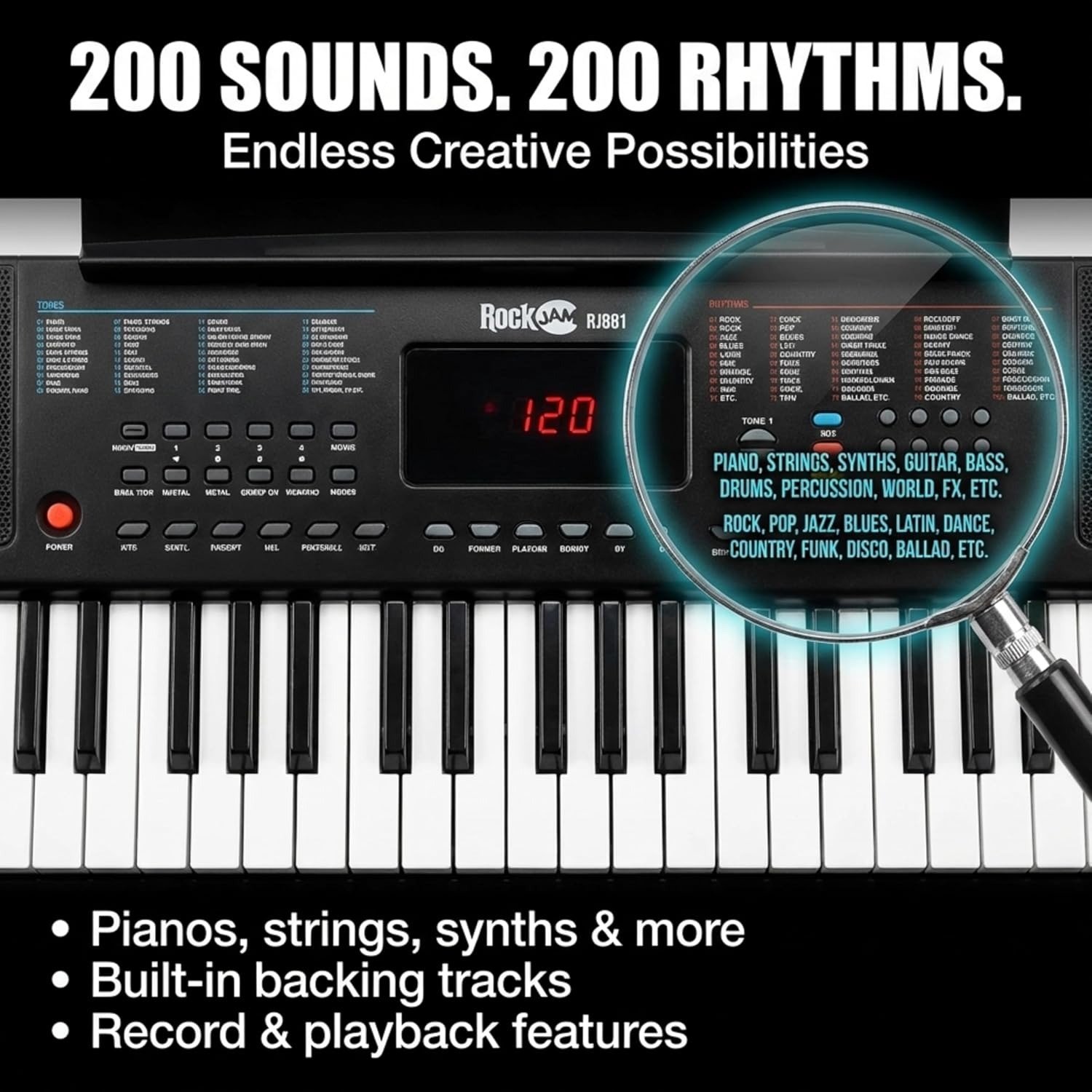 61-Key Compact Keyboard Piano with LED Display, Keynote Stickers & Lessons