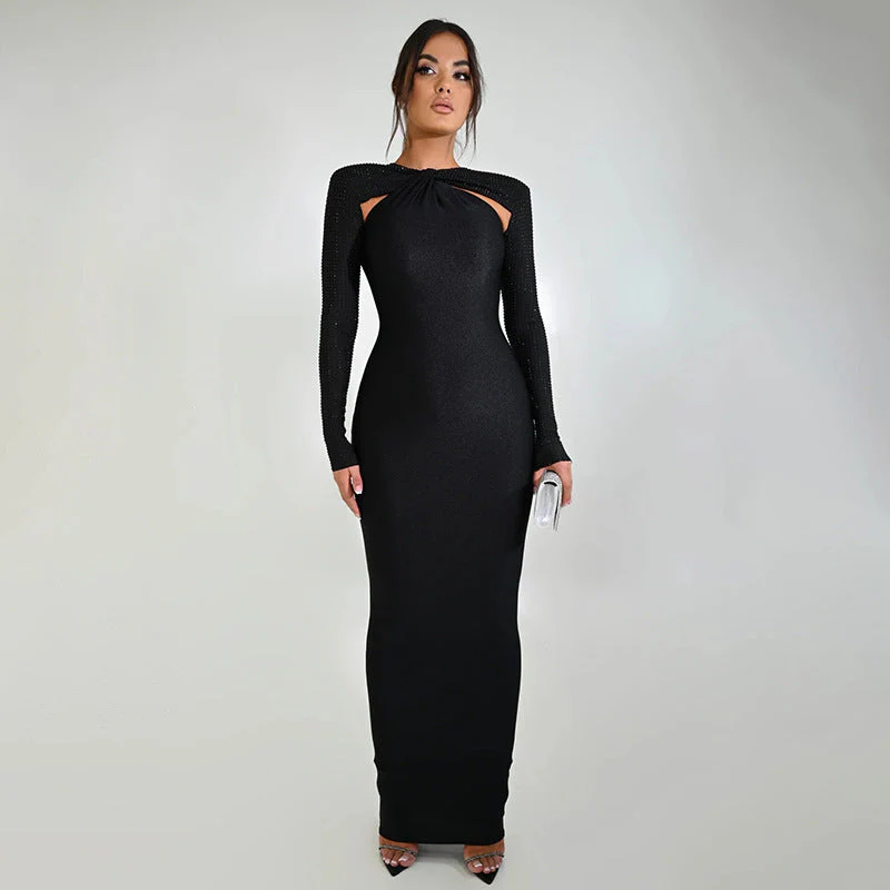 Sparkly Long Sleeve Bodycon Maxi DressClistos