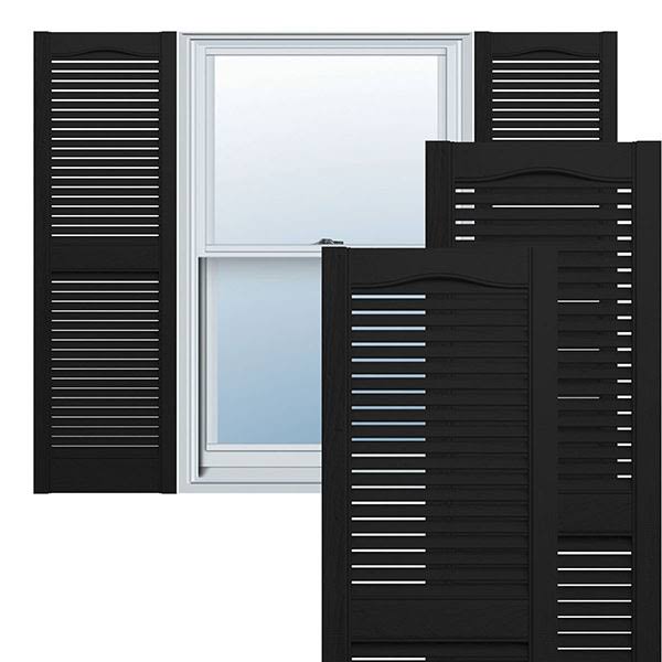 14 1/2 inchw x 24 inchh Lifetime Vinyl, Custom Cathedral Top Center Mullion, Open Louver Shutters, w/Shutter-Loks (Per Pair), Bl