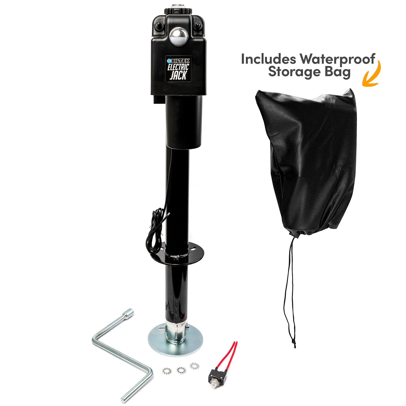 Biltek 3500lbs Electric Power Trailer Tongue Jack + Waterproof Storage Cover for RVs�� Trailers�� Campers�� Utility or Boat Trailers - Black