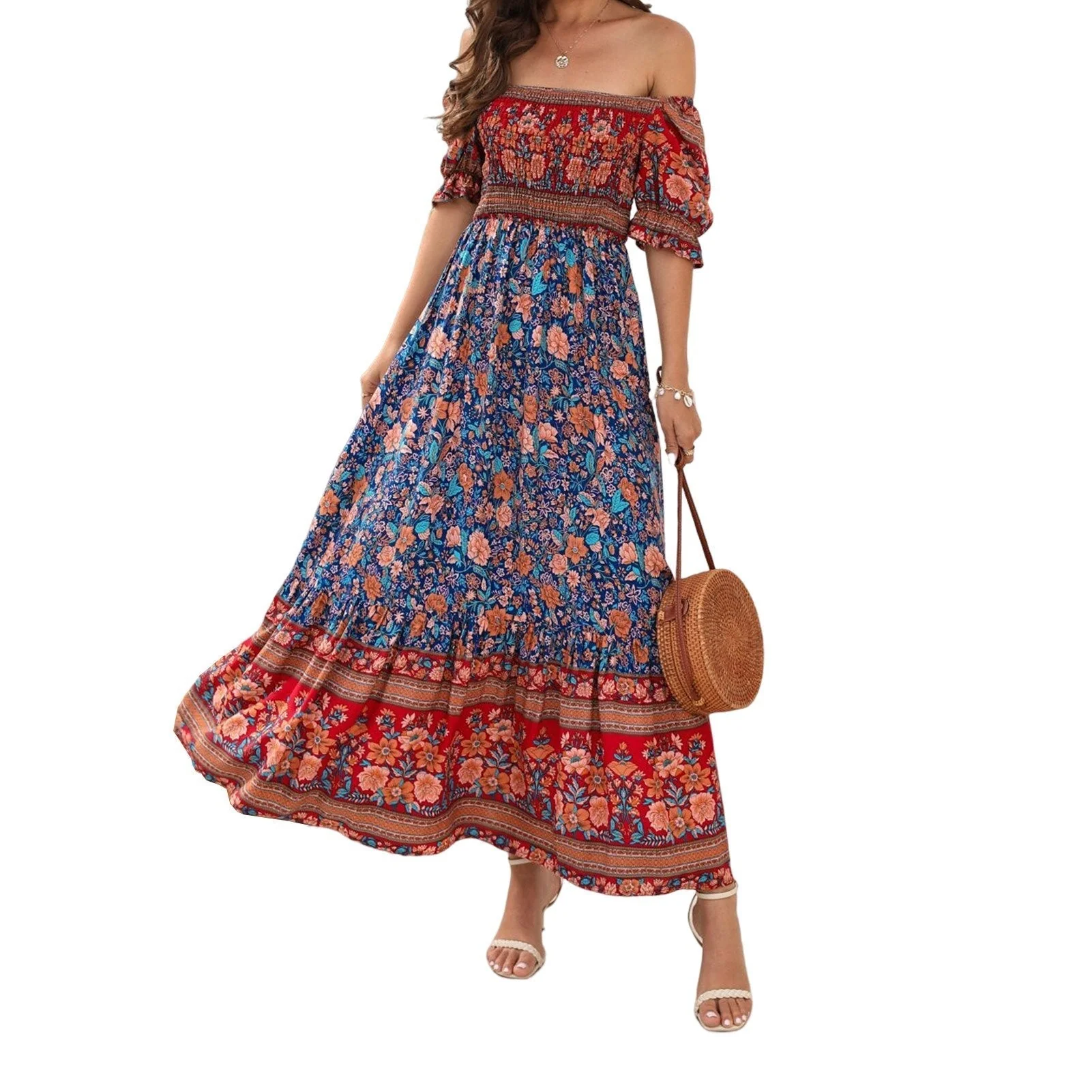 Smocked Floral Maxi Dress | Puff Sleeve Bohemian StyleClistos