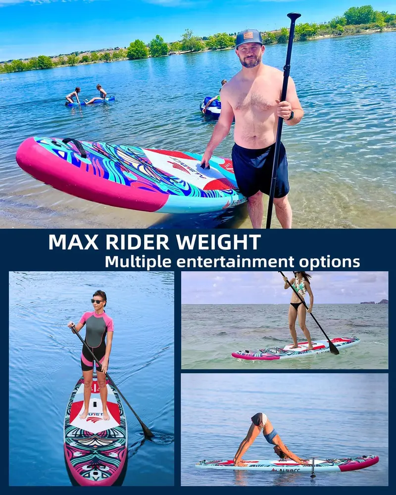 Wide-Deck Inflatable SUP Board Bundle – Includes Carry Bag, Hand Pump, Waterproof Dry Bag & Adjustable Paddle