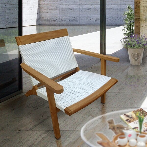 Chic Teak Paris Teak Wood Patio Lounge and Dining Chair,White