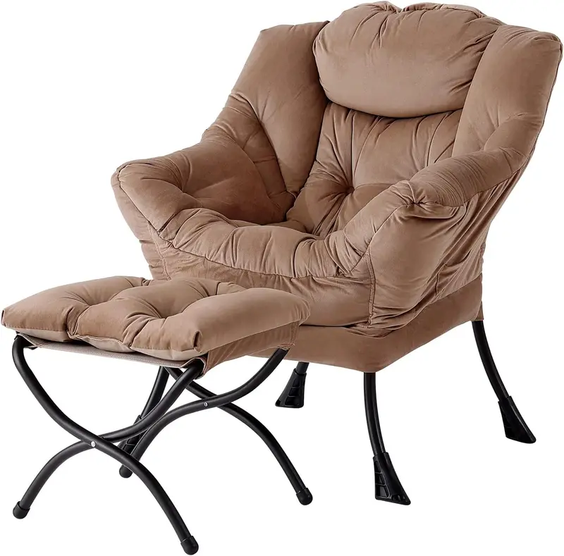 Welnow Modern Lazy Chair with Ottoman – Compact Accent Armchair Featuring Side Pocket and Footrest