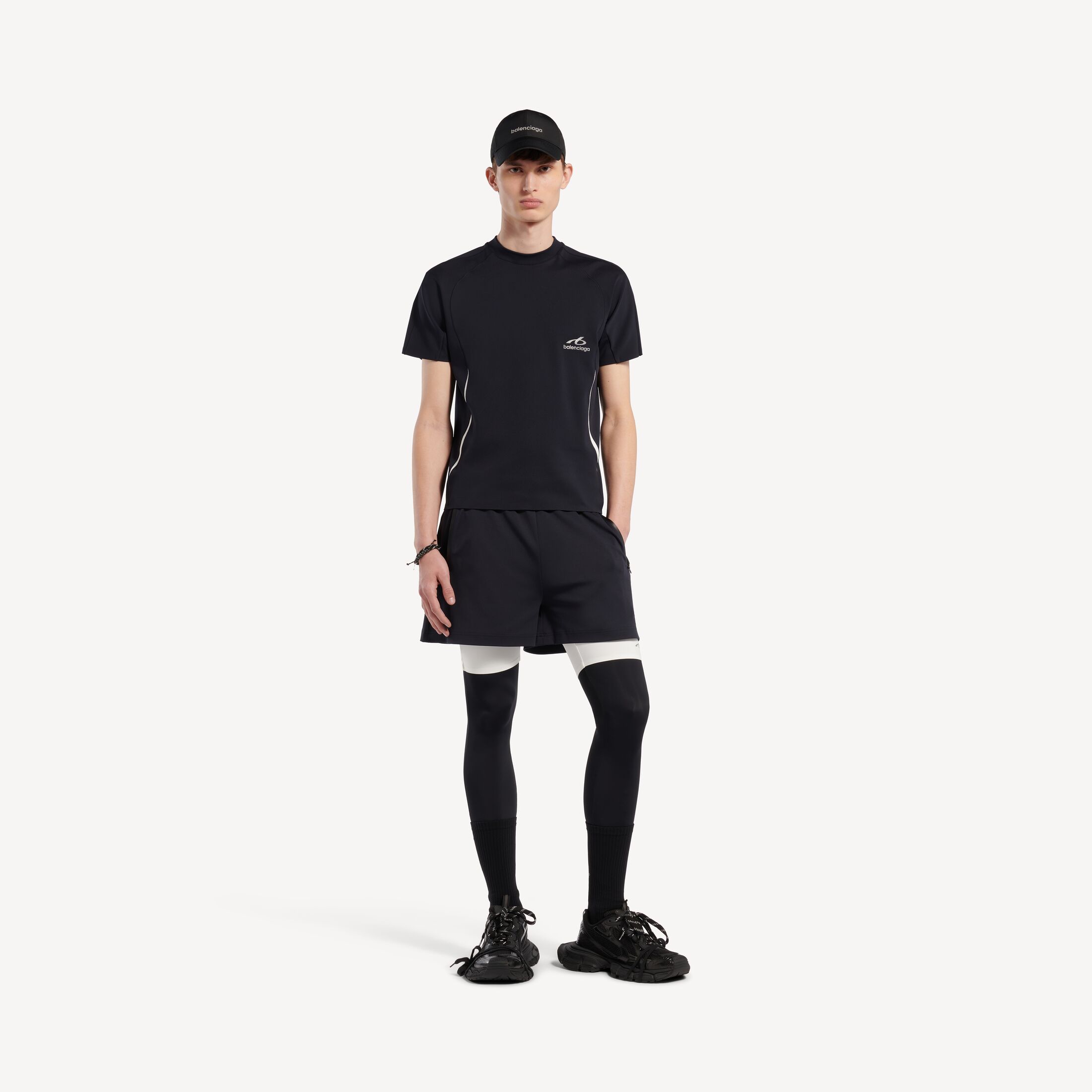 BALENCIAGA MEN'S TECHWEAR SHORT SLEEVE T-SHIRT IN NAVY/WHITE