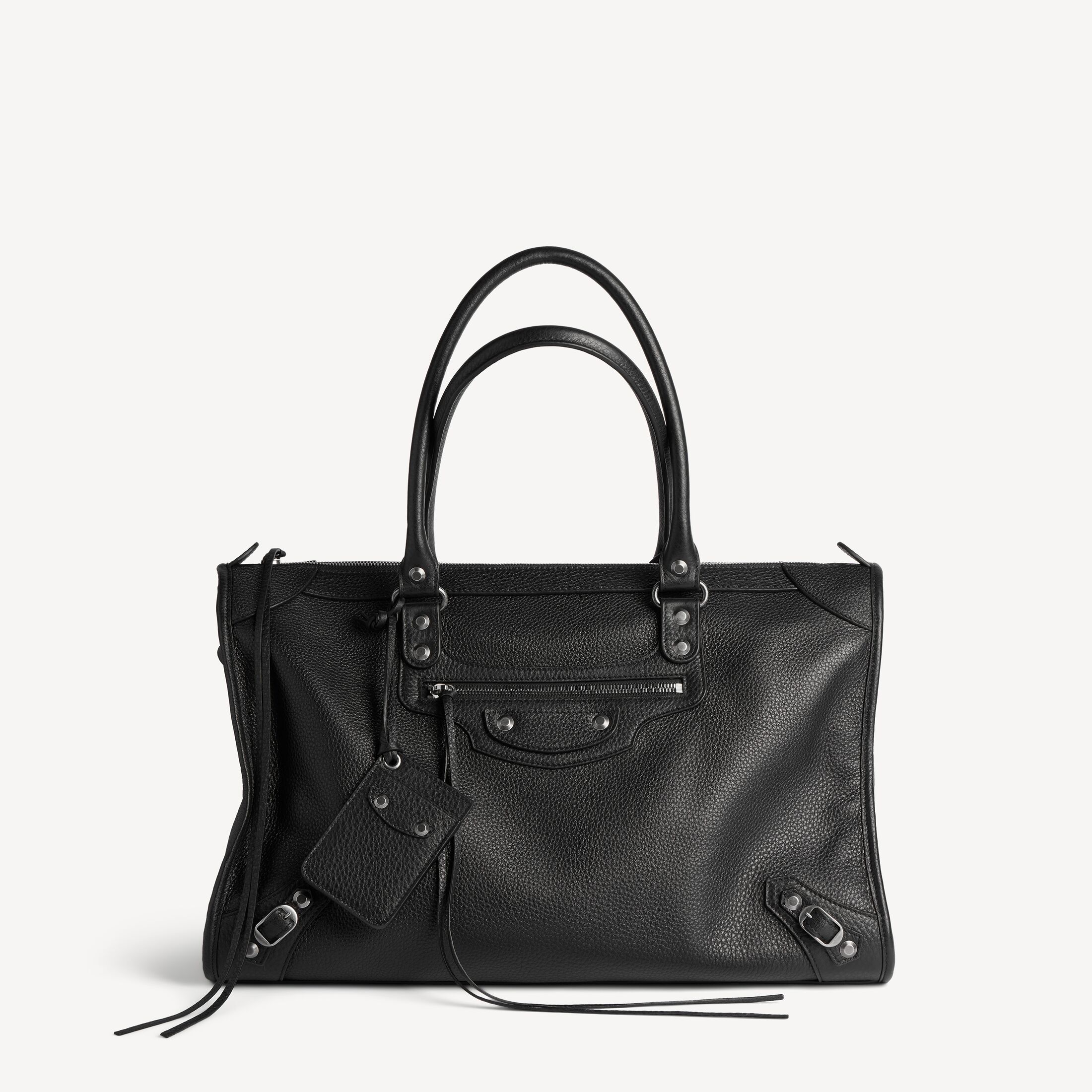MEN'S LE CITY BUSINESS DUFFLE BAG LARGE IN BLACK Le City Business Duffle Bag Large in black grained calfskin, aged-silver hardware