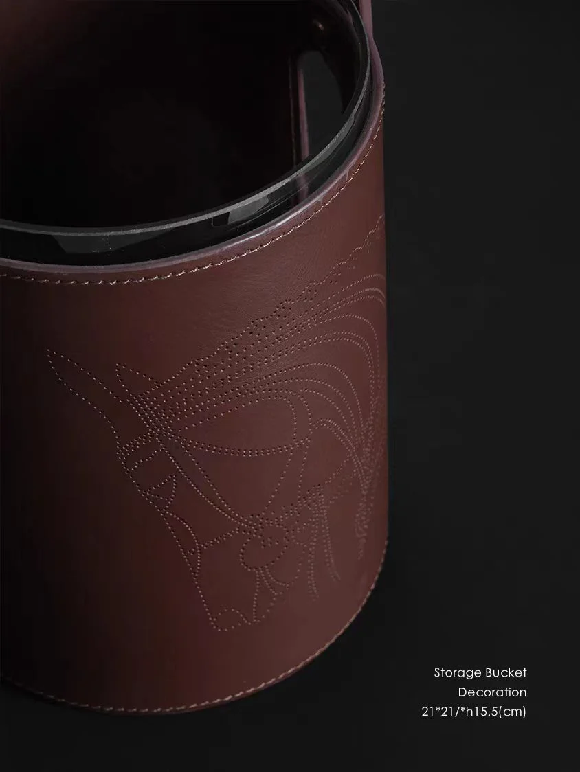 DC190 - Can be hand-carried and detachable! 3-in-1 usage Hermès teak-colored leather double-sided hollow storage wine barrel