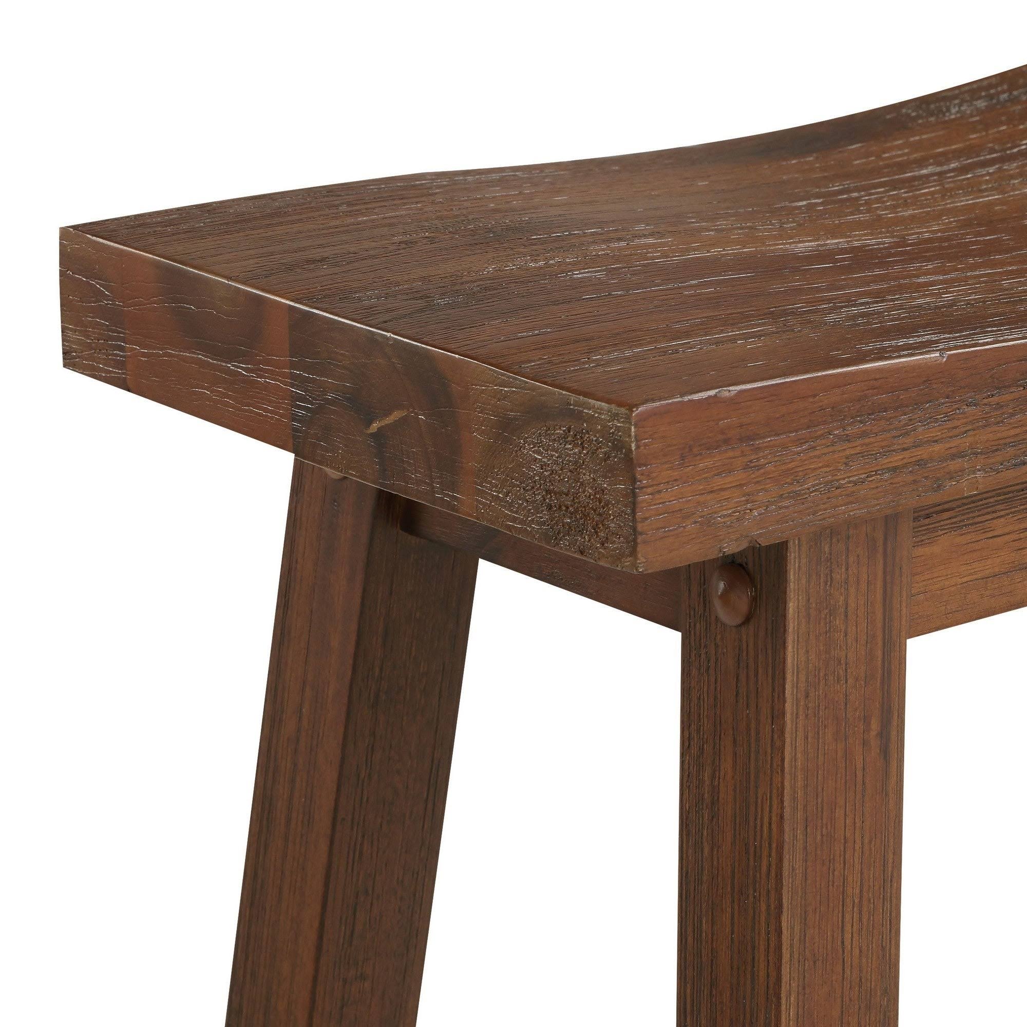 Saltoro Sherpi Saddle Design Wooden Barstool with Grain Details, Brown