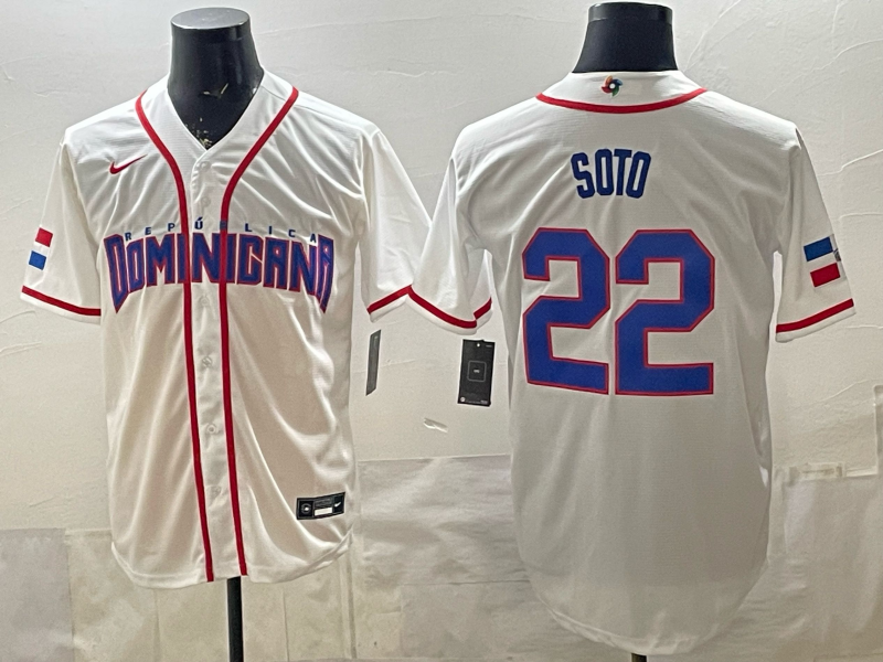 Men's Dominican Republic Baseball Juan Soto #22 White 2026 World Baseball Classic Stadium Jersey