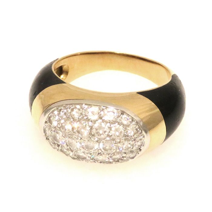 Van Cleef & Arpels K18 Yellow Gold Van Cleef Diamond Onyx Ring K18YG Yellow Gold Ring