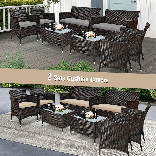 Costway 8PCS Rattan Patio Furniture Set Cushioned Sofa Chair