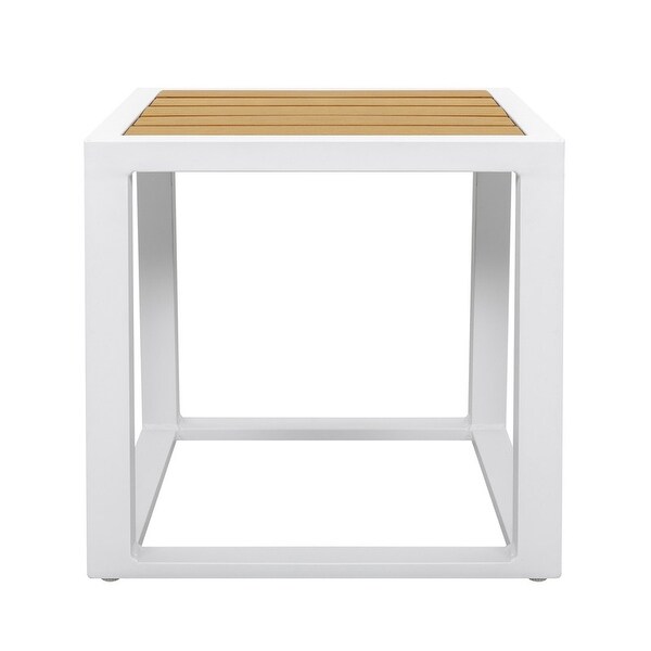 Outdoor 18 Inch Square Side Table,Aluminum Frame,Imitation Wood Tabletop