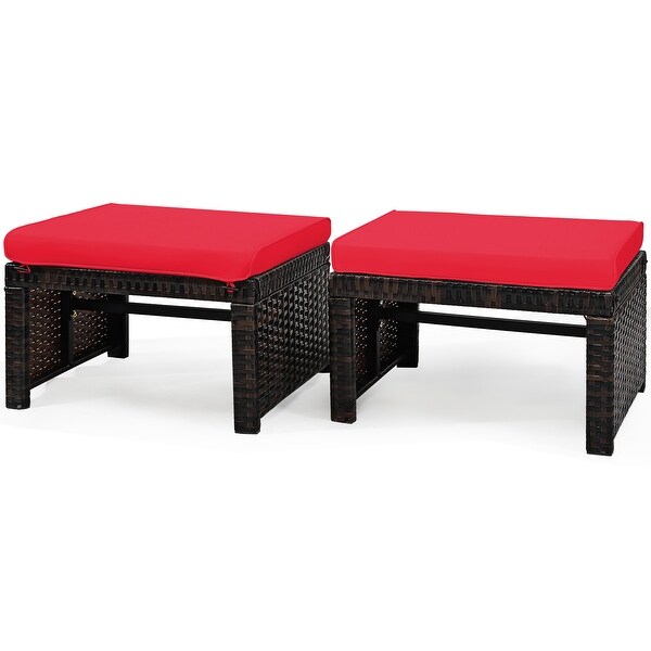 Costway 2PCS Patio Rattan Ottoman Cushioned Seat Foot Rest Furniture