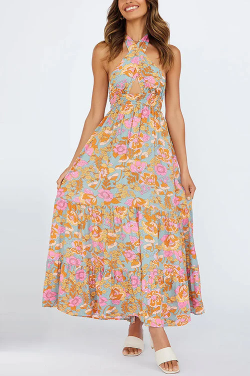 Halter Cut Out Floral Maxi DressClistos
