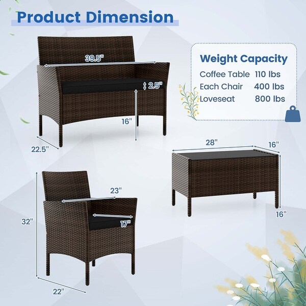 Costway 4 PCS Patio Furniture Set with Washable Cushions and Tempered