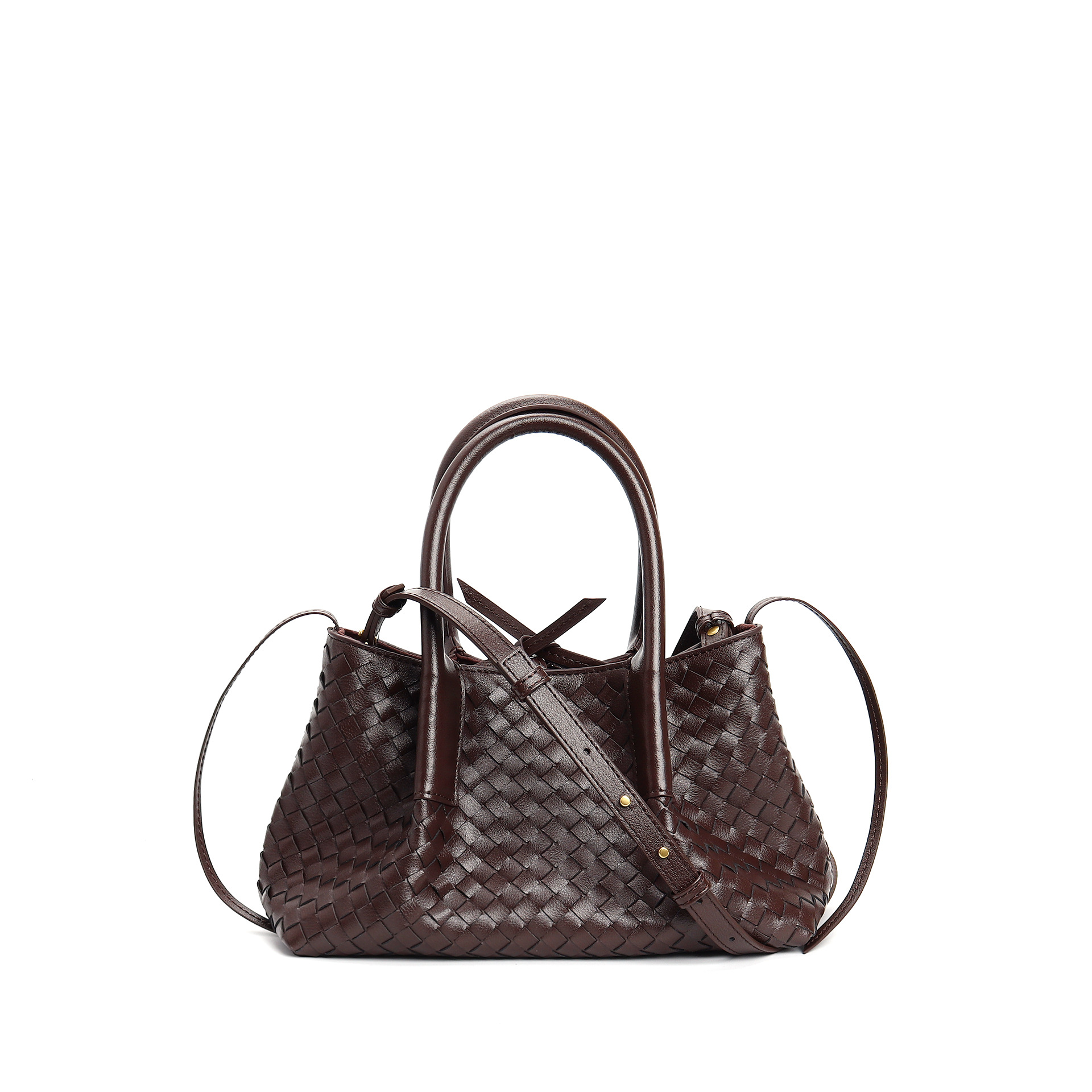 Dark Brown Woven Leather Tote Bag