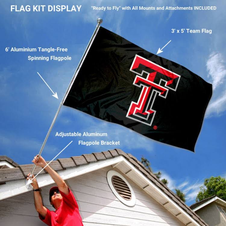 Texas Tech Red Raiders Logo Flag Bracket and Pole Set