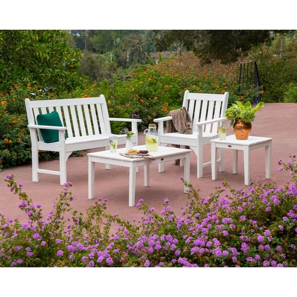 POLYWOOD Vineyard 4Piece Outdoor Bench,Chair,and Table Set