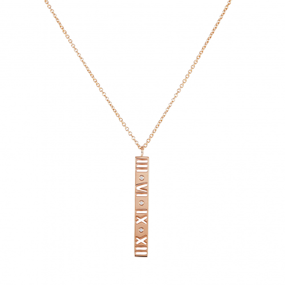 Tiffany & Co. Atlas Bar 3PD Necklace 18K Rose Gold Diamond