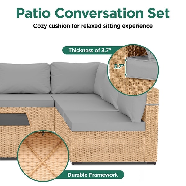 UPHA 5Piece Patio Furniture Wicker Sofa Set with Cushions