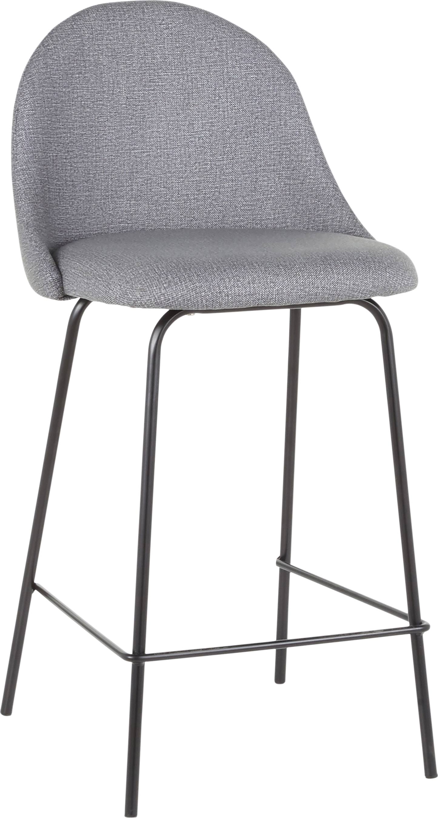 LumiSource Lana Counter Stool - Set of 2 - Black Metal, Grey Fabric