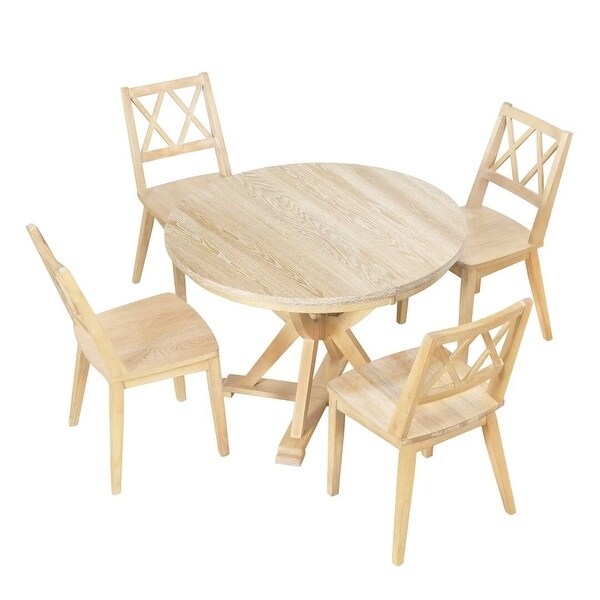 5Piece Extendable Round Dining Table Set with 15.7
