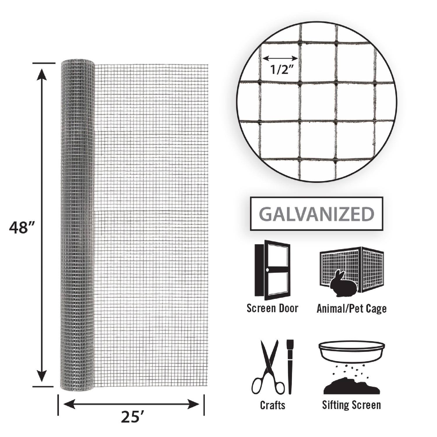 Garden Zone 48 in. W x 25 ft. L Silver Steel Hardware Cloth