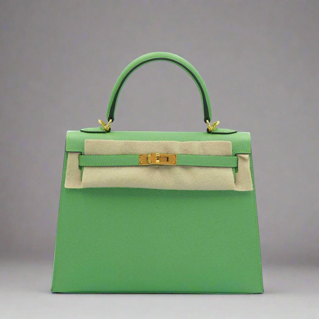 Hermès Kelly 25 Sellier Vert Criquet Epsom Gold Hardware