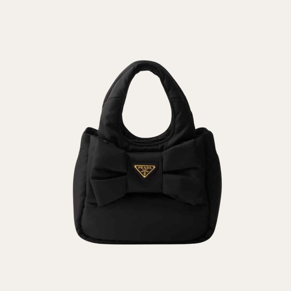 Prada Padded Re Nylon Mini Bag With Bow Black 7.5 Inches 1Ba359 Rp0C F0002 V Oxo