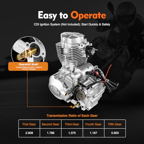 250CC Engine 4 Stroke 14HP Motorcycle Engine Kick/Electric Start ATV Engine Motor with 5-Speed Manual Transmission Vertical Engine Dirt Bike Engine