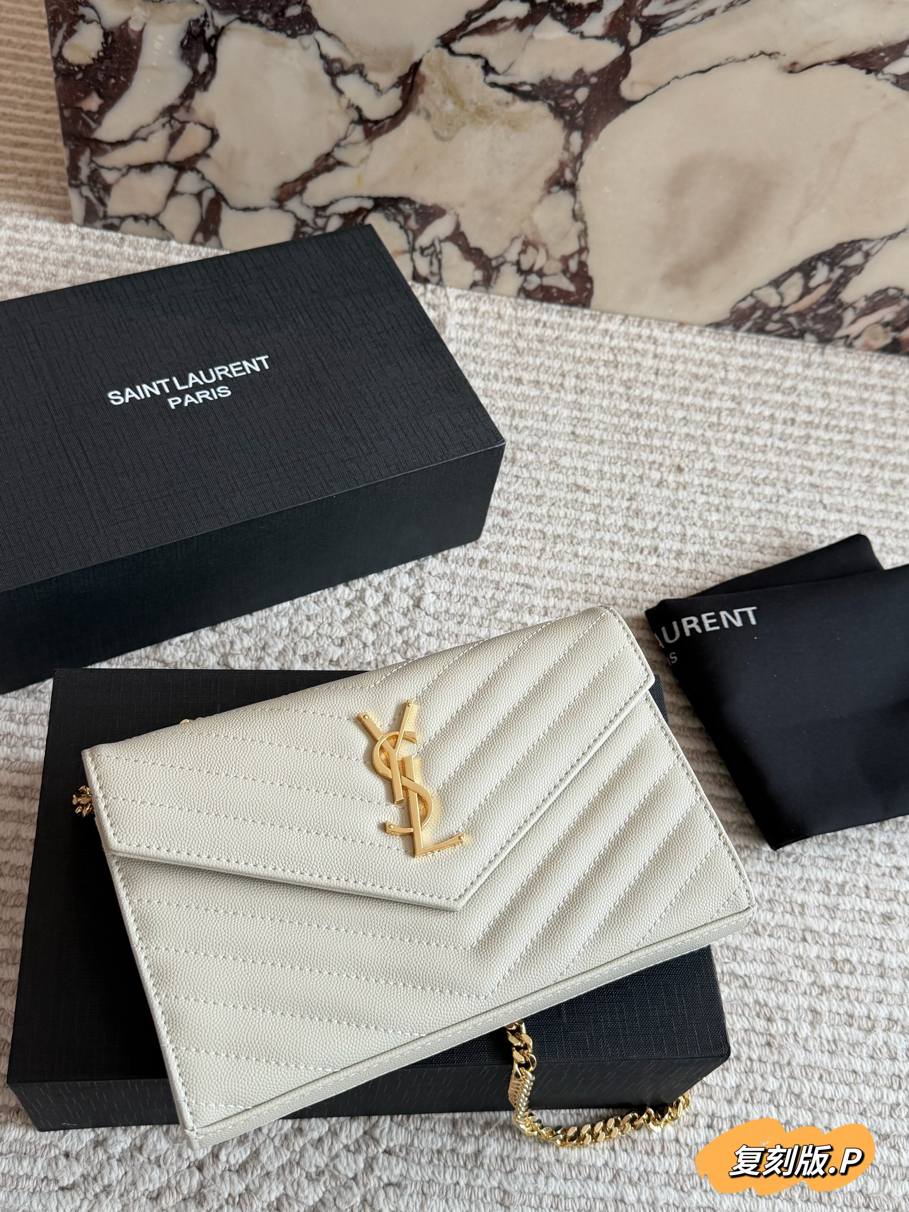 YSL WOC Caviar Cowhide Chain Envelope Bag - cnluxepick