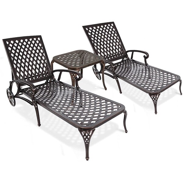 Cast Aluminum Outdoor Chaise Lounges and Table with Adjustable Backrest Set of 3
