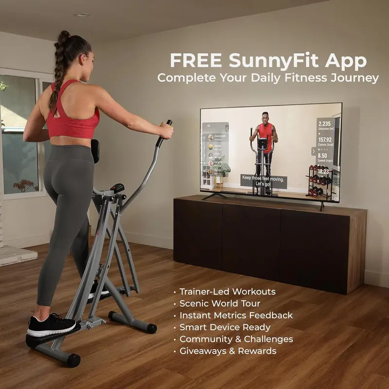 Sunny Health Smart Air Walker Elliptical – Low-Impact 30-Inch Stride Glider with Bluetooth & SunnyFit App
