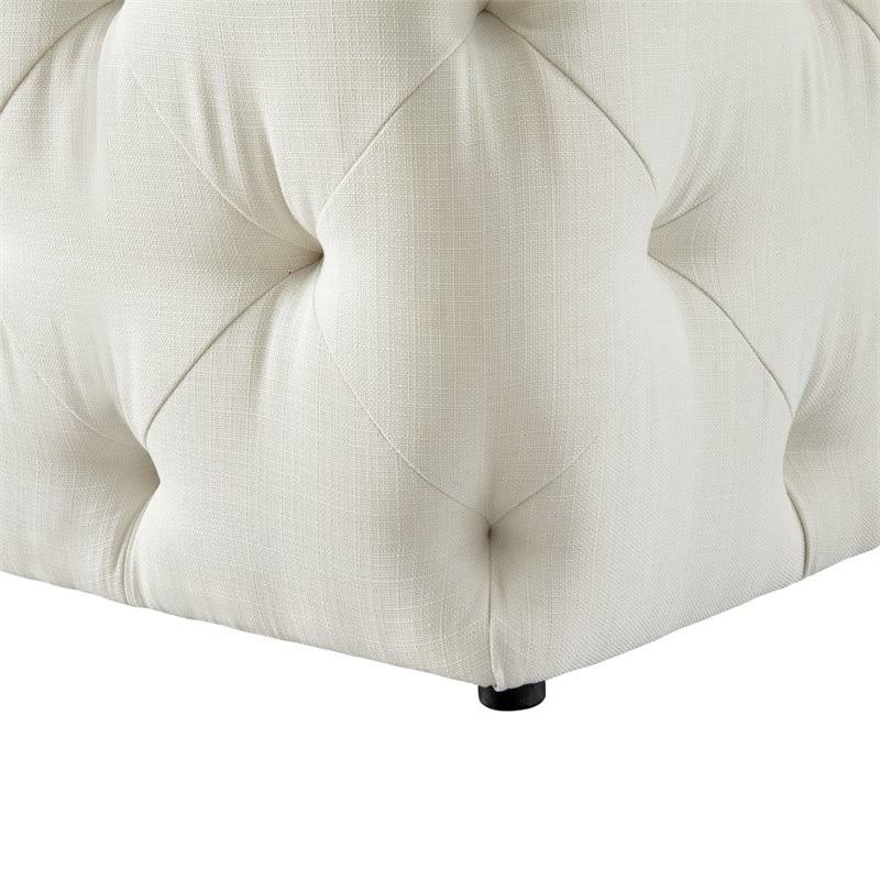 Posh Living Leonard Modern Linen Fabric Square Ottoman in Cream/White