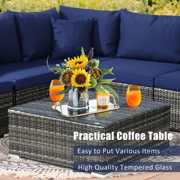 7PCS Patio Rattan Furniture Set Sectional Sofa Garden Cushion