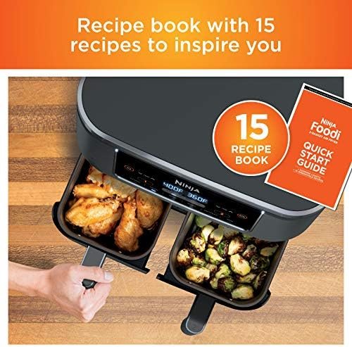 6-in-1,8 Quart 2-Basket Air Fryer with 2 Independent Frying Baskets, Match Cook & Smart Finish to Roast, Broil, Dehydrate & More for Quick, Easy Meals, Grey