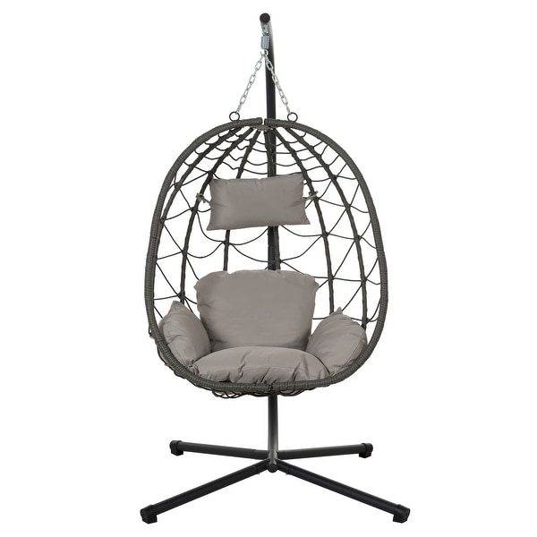 Patio Wicker Hanging Egg Chair Hanging Basket Chair Swing Chair with Stand