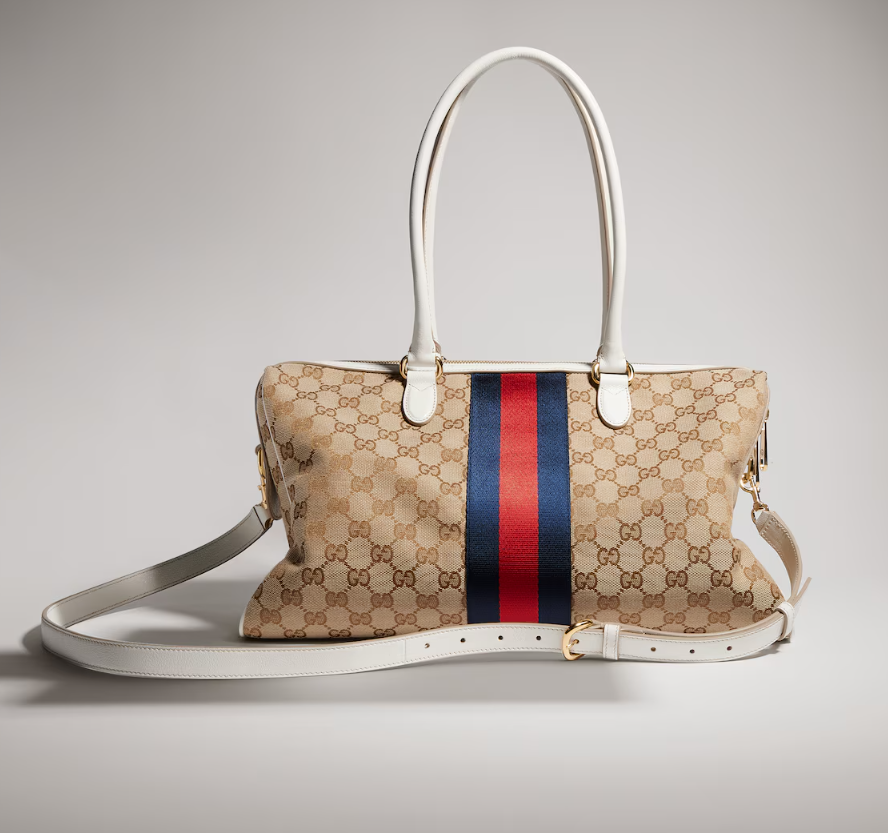 GUCCI Borsetto large boston bag sand and brown GG canvas