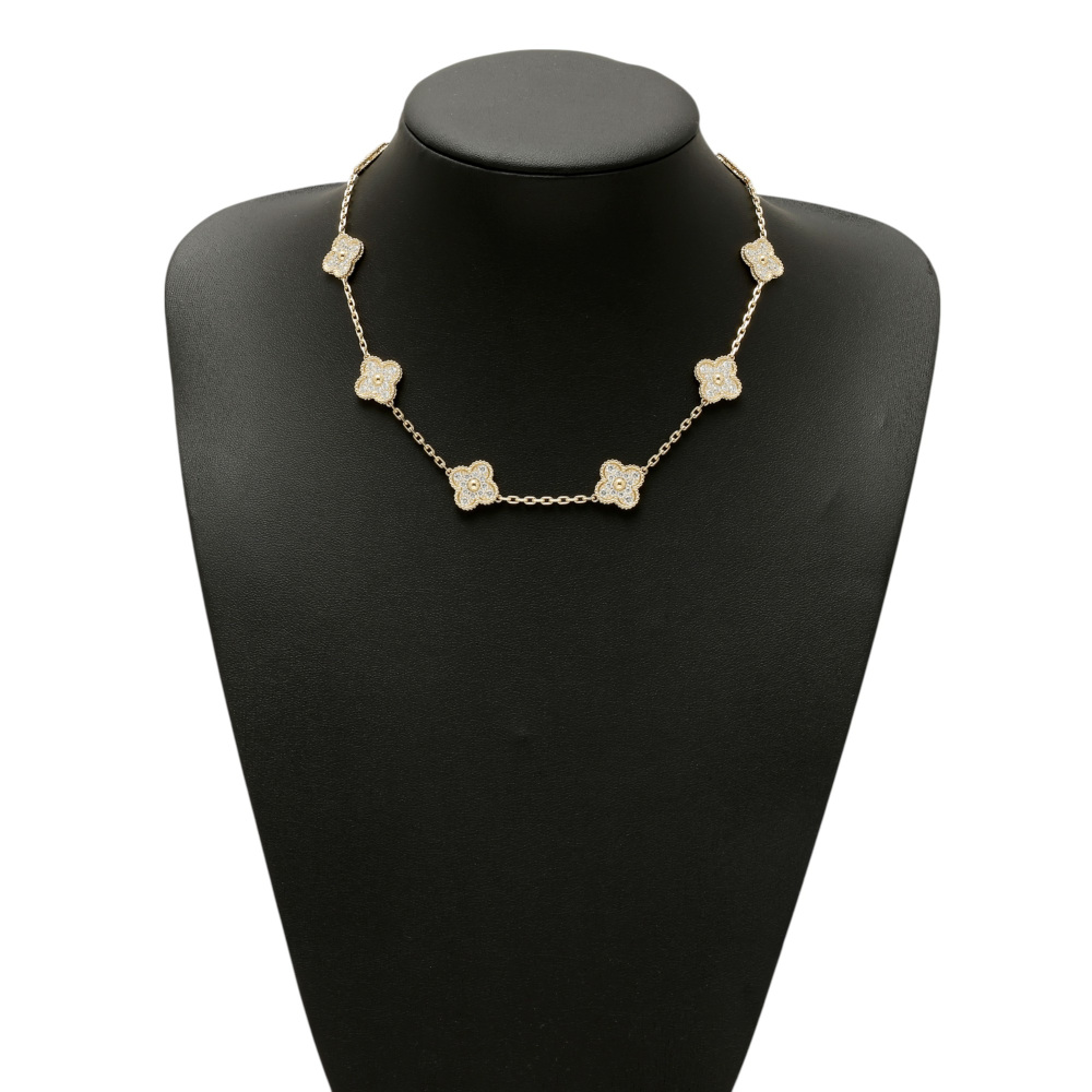 Van Cleef & Arpels Vintage Alhambra 10 Motifs Necklace 18K Yellow Gold Diamond VCARA42300