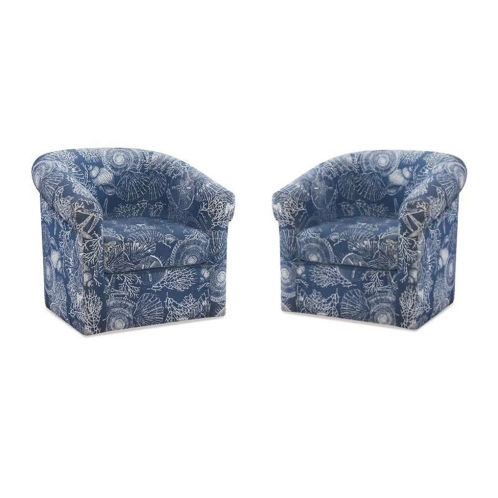 Home Square 2 Piece Swivel Coastal Wood Upholstered Club Chair Set in Blue