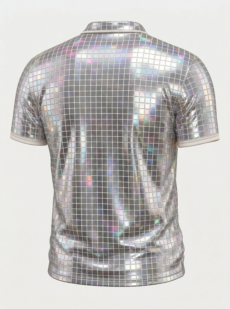 Moisture Wicking Golf Polo 3D Holographic Multicolor Grid Button Short Sleeve Golf Polo Shirt